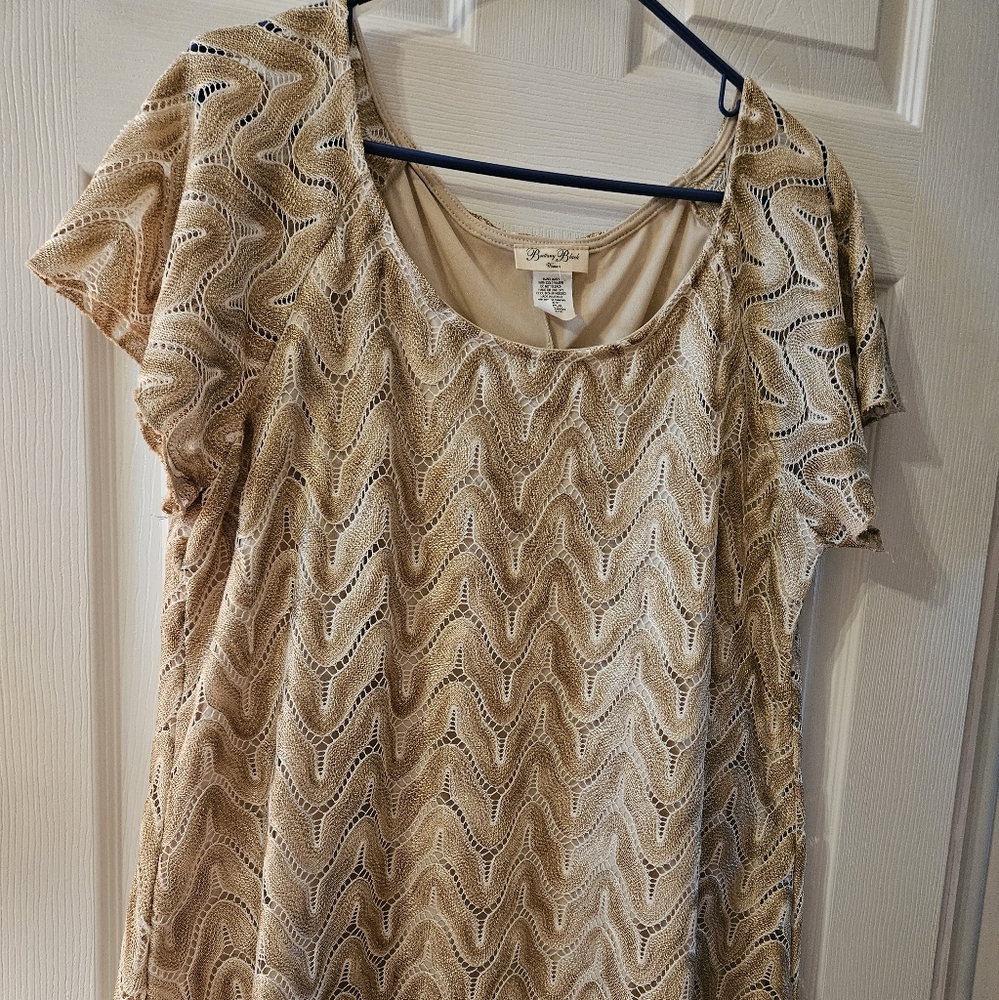 Beautiful lace over Top with flowy cap sleeves.